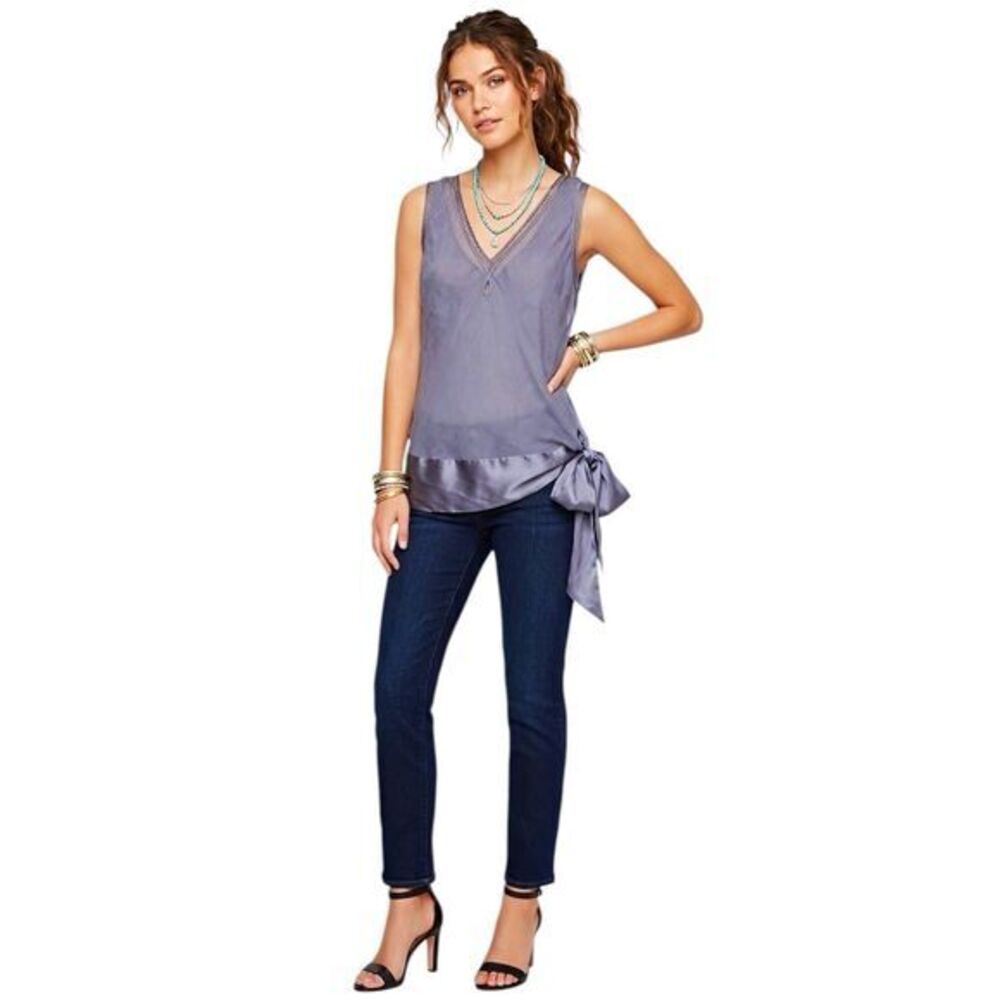 Womens Blouse Tank Top Sz Medium Y2K 90's Paris Hilton Gray Side Tie Sleeveless